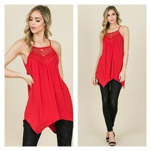 Crochet lace detail sleeveless top - RED